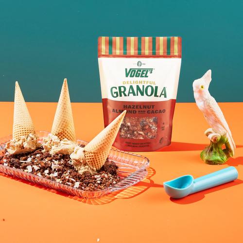 Hazelnut almond cacao granola with dessert