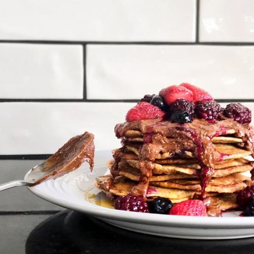scorched almond butter on pancakes