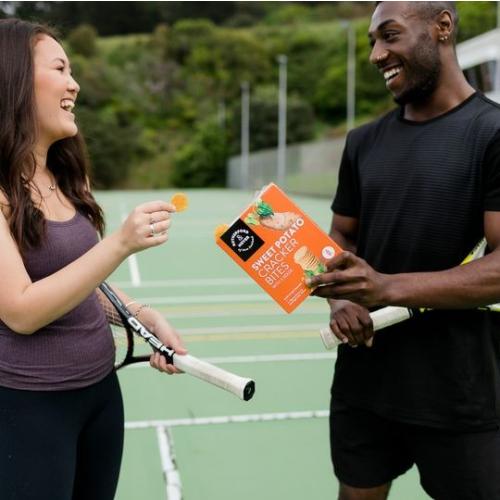 sweet potato cracker bites tennis snacking kiwi