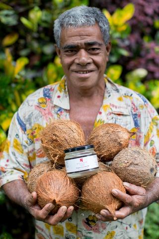 virgin coconut oil Tonga coconuts and glass jar